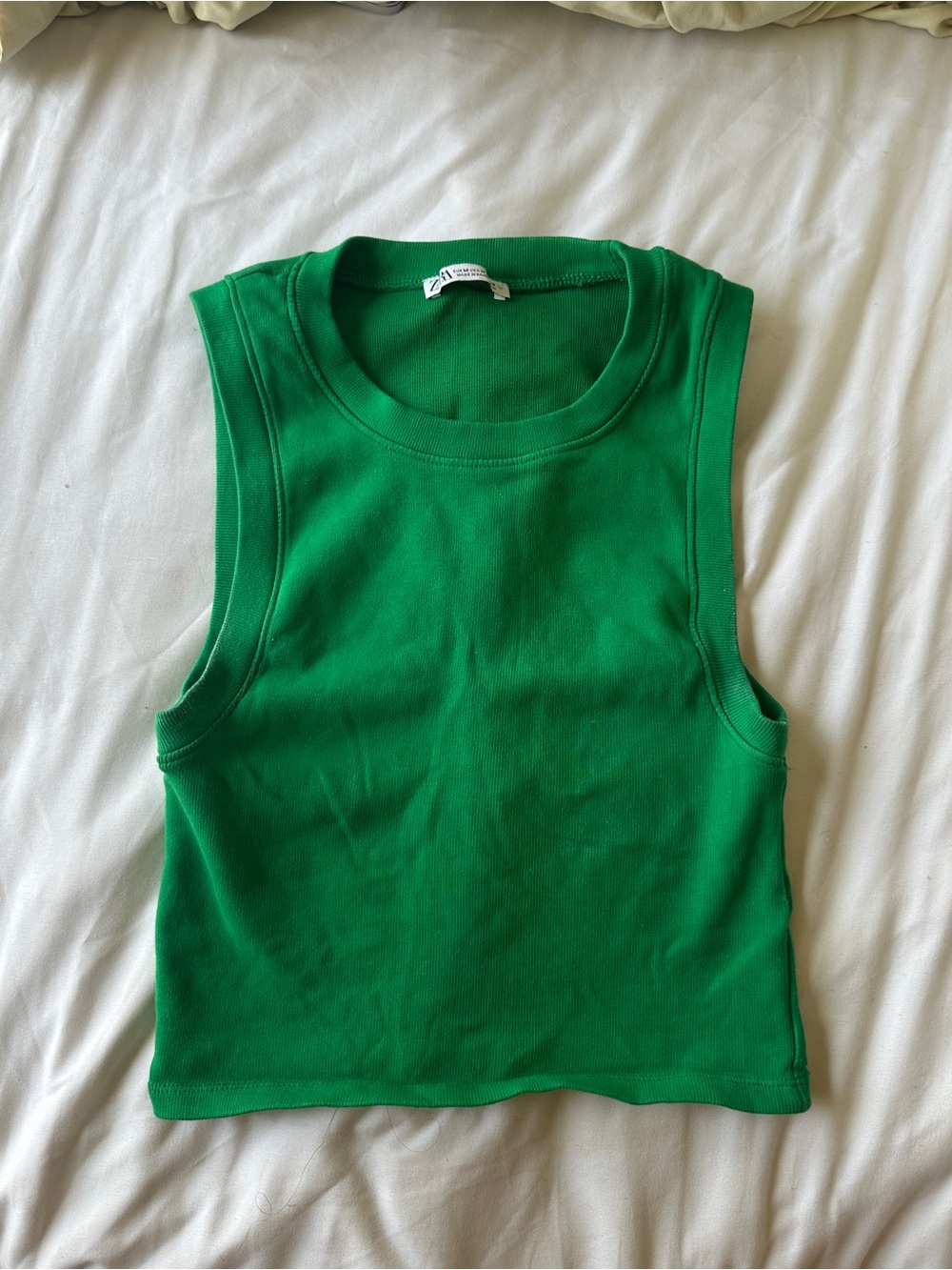 Zara Green Sleeveless Ribbed Tank Top
